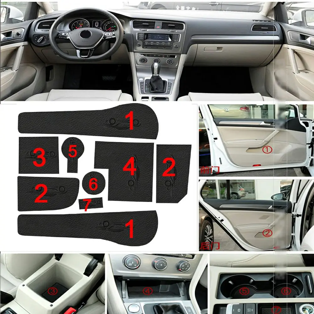 

PU Leather Car Anti Slip Mat For Volkswagen Golf 7 Mk7 2014-2016 Non-Slip Covers Door Mats Cup Pad Door Groove Mat 9 pcs