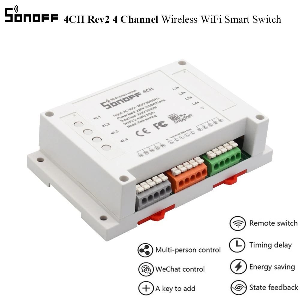 SONOFF 4CH беспроводной WiFi смарт переключатель Rev2 4 канальный универсальный