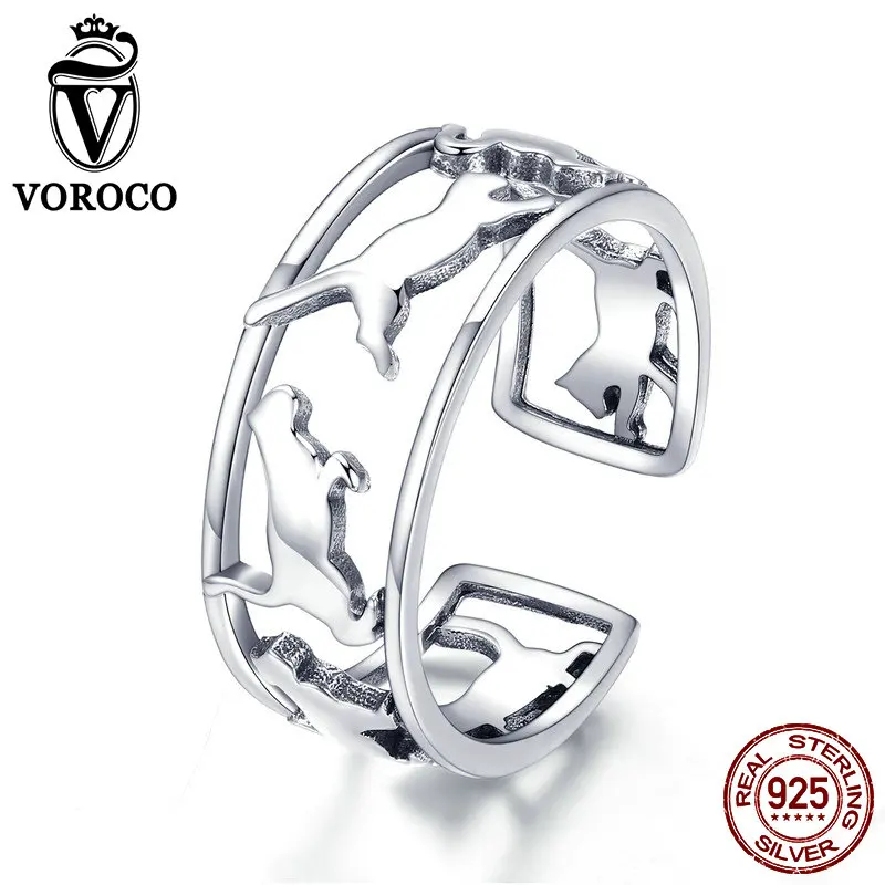 Женское кольцо с кошечкой VOROCO регулируемое и из 925 пробы серебра милые