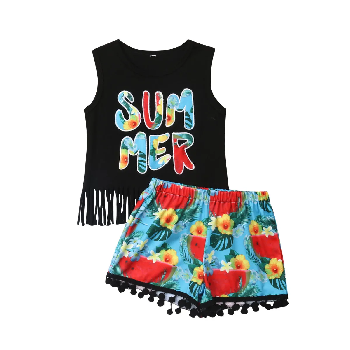 New 2Pcs Toddler Kids Baby Boys Girls Summer letter Vest + Flower Shorts Children Fashion Clothing |