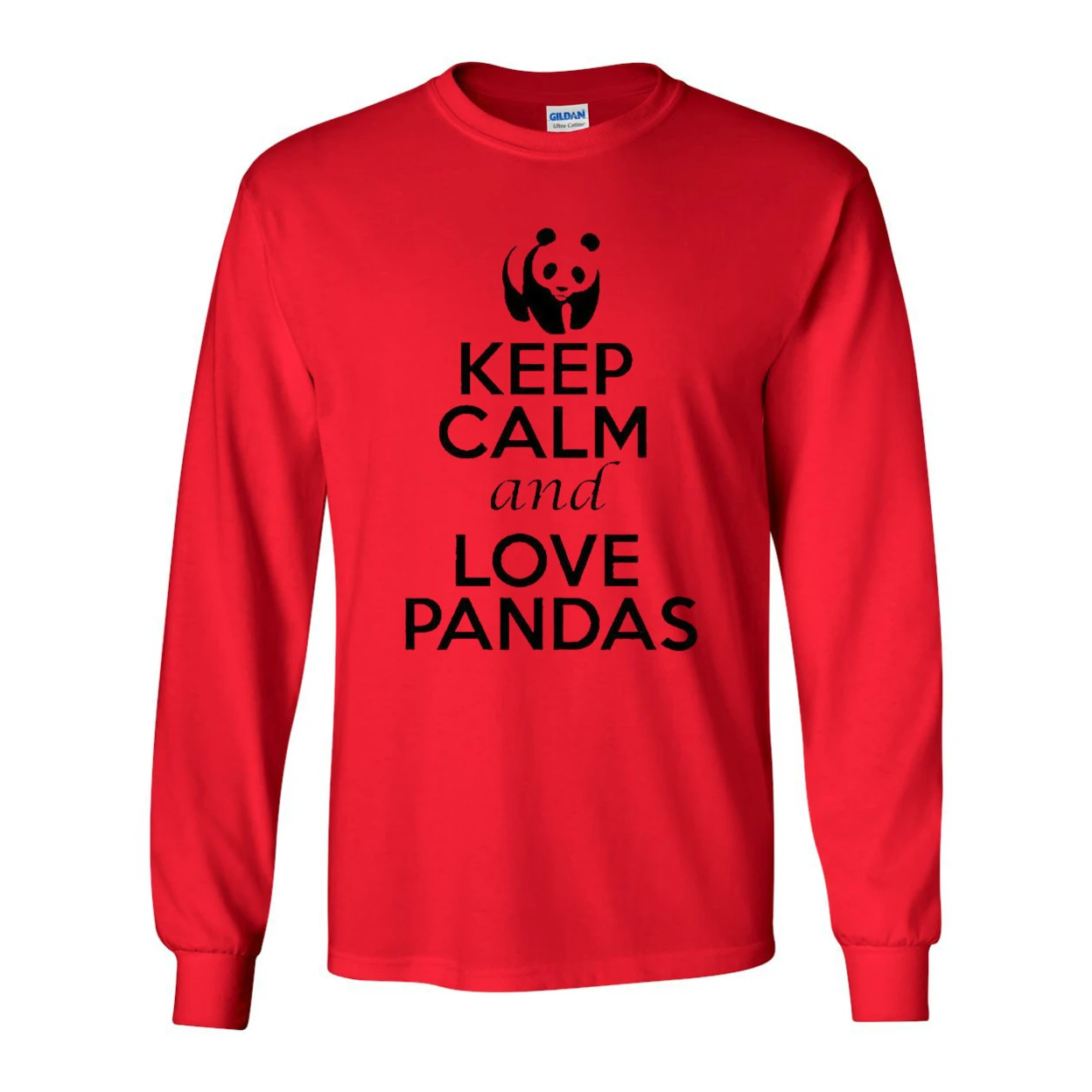 Длинные рукава взрослая Футболка Keep Calm and Love красные панды|Мужские толстовки и