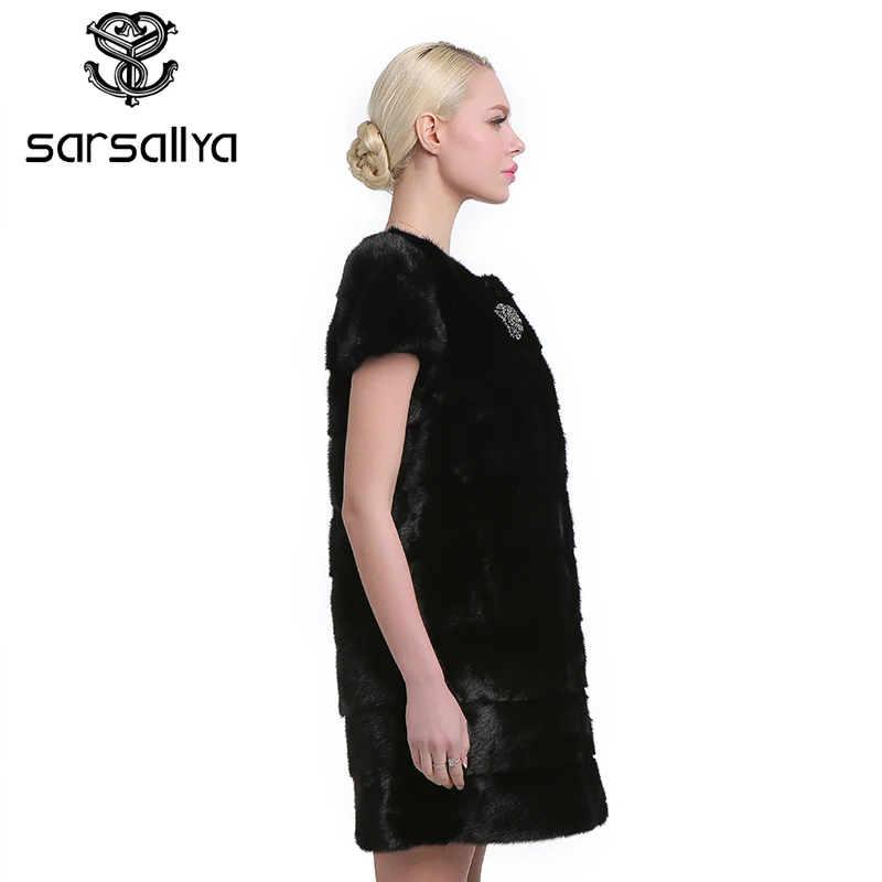 SARSALLYA 100% Настоящее Жилетка Норки Длинные Зимы Женщин Меховой Жилет Высокое