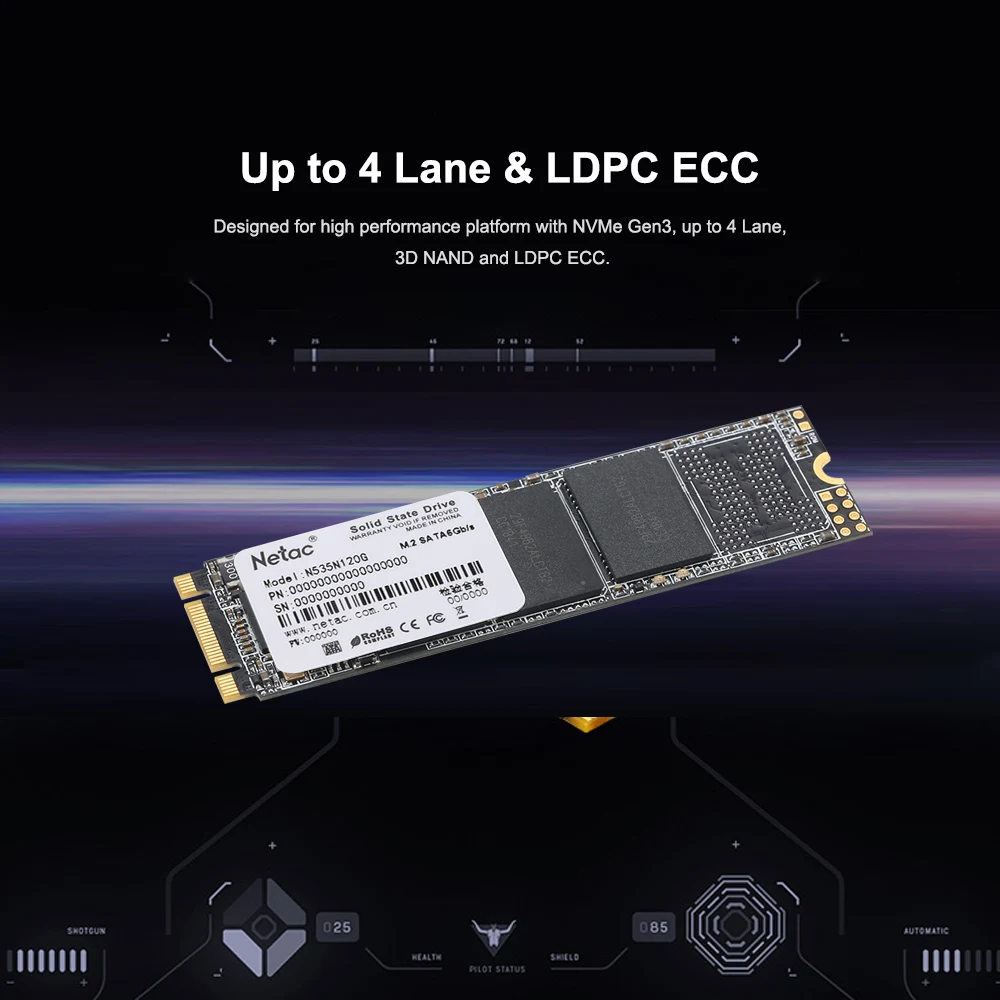 Твердотельный накопитель Netac N535N M.2 2280 SSD SATAIII 6 ГБ PCIe Gen3 3D MLC/TLC NAND Flash|Внутренние