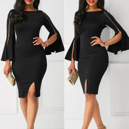 Женское однотонное Бандажное платье с длинным рукавом и круглым вырезом