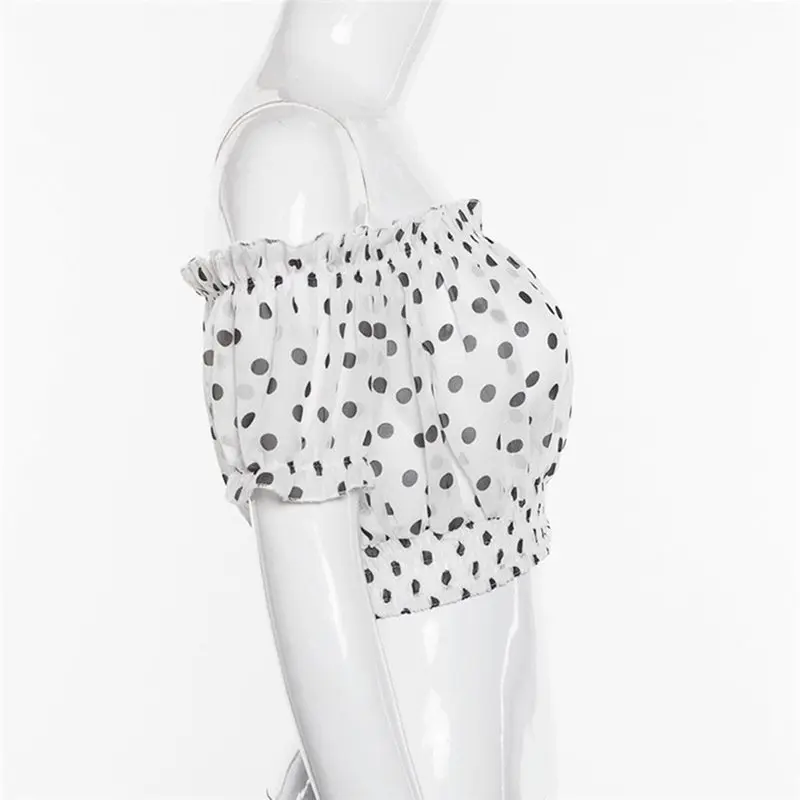 Белая футболка в горошек для женщин лето 2019 новая милая Модная элегантная