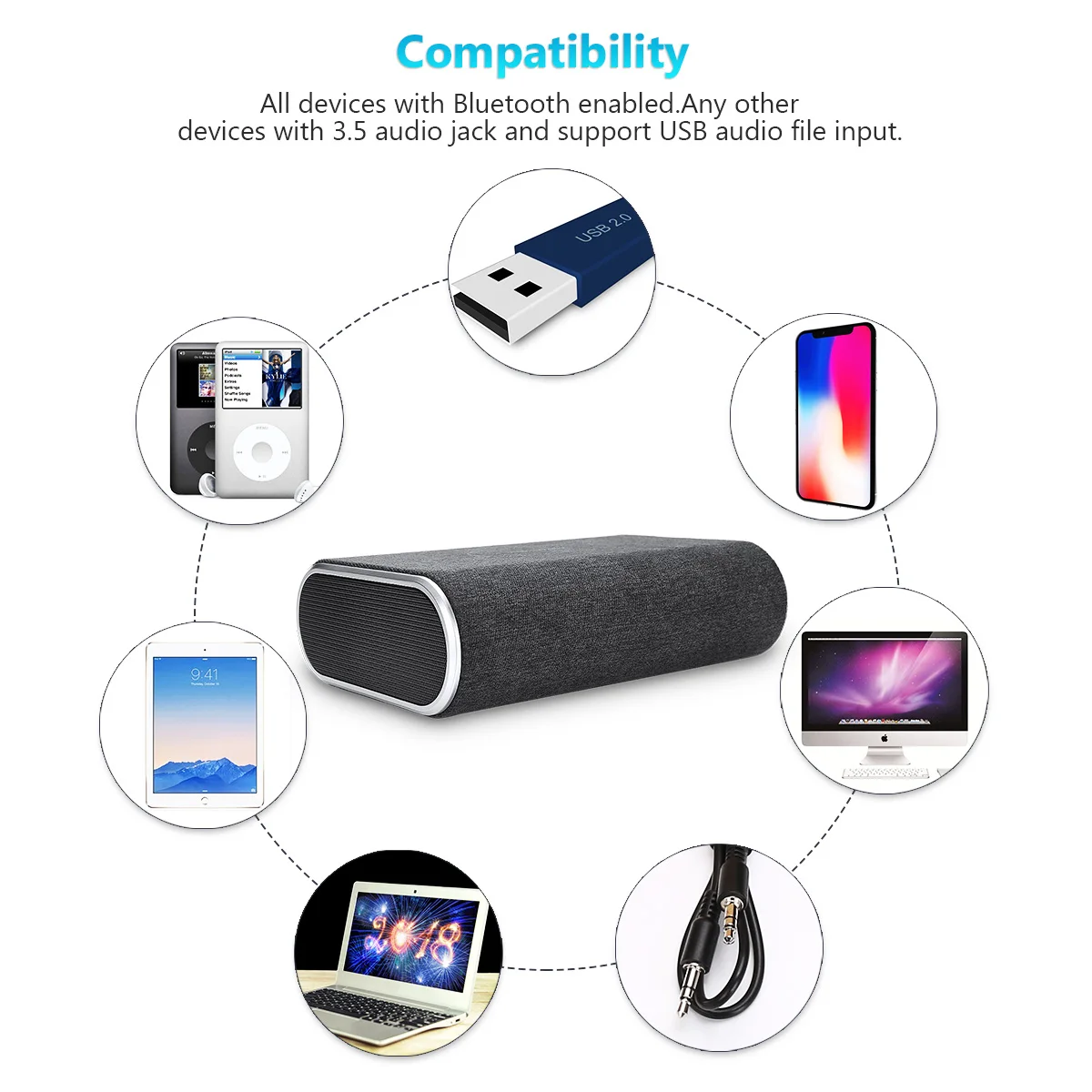 Excelvan F176 Беспроводное зарядное устройство с 20 Вт Bluetooth спикер Поддержка AUX/USB