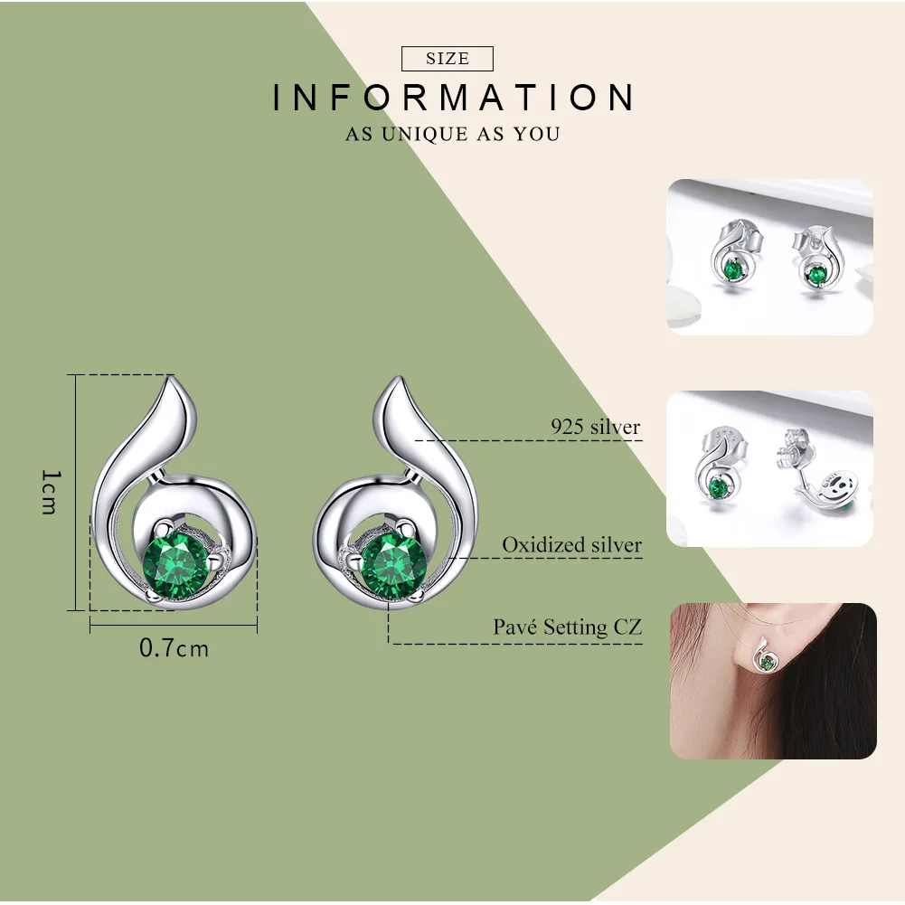 Серьги VOROCO из серебра 925 пробы с зеленой танцующей мелодией для женщин Свадебная