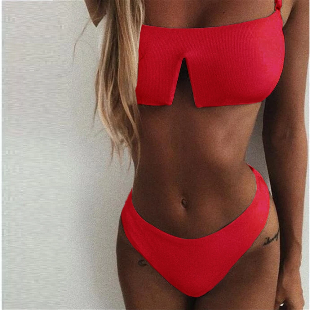 Новейший однотонный комплект бикини женский летний сексуальный купальник без