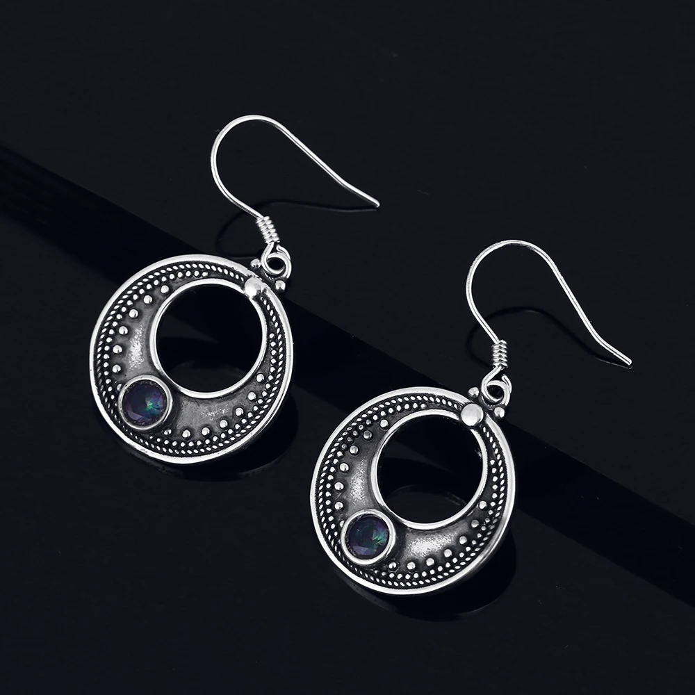 

Women's 925 sterling silver jewelry earrings natural rainbow fire mystery topaz retro hollow earrings party wedding gifts