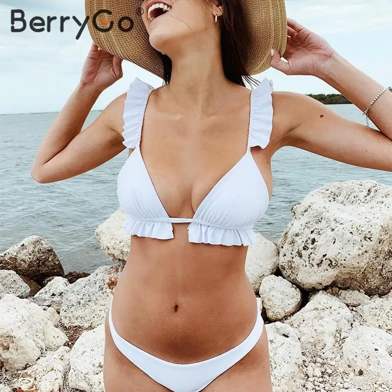 Белый треугольный женский купальник BerryGo координаты плиссированные Женские
