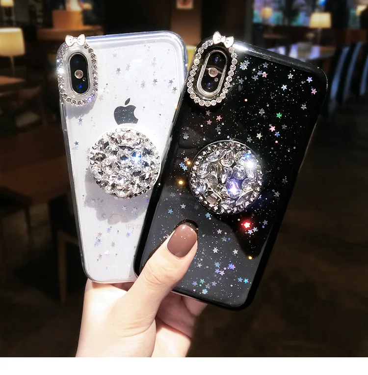 Телефонный чехол с держателем для кристаллов Twinkle Stars для iPhone13 11 12Pro XS MAX 78PLUS 6s SE2020, мягкий чехол из TPU с защитой Jelly Body Shell Protection.