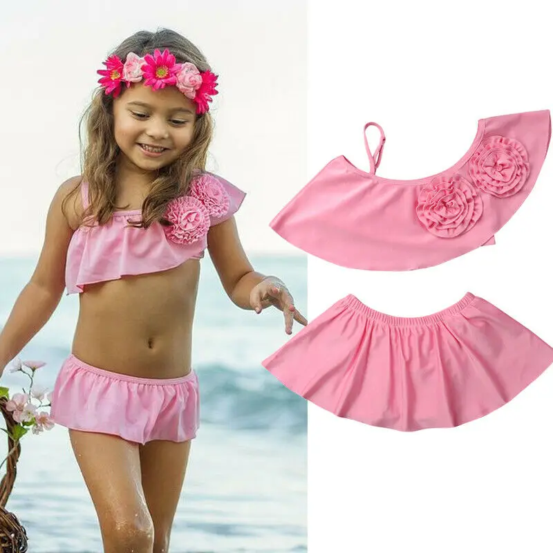 Модные летние От 2 до 7 лет комплекты бикини с цветочным рисунком для девочек