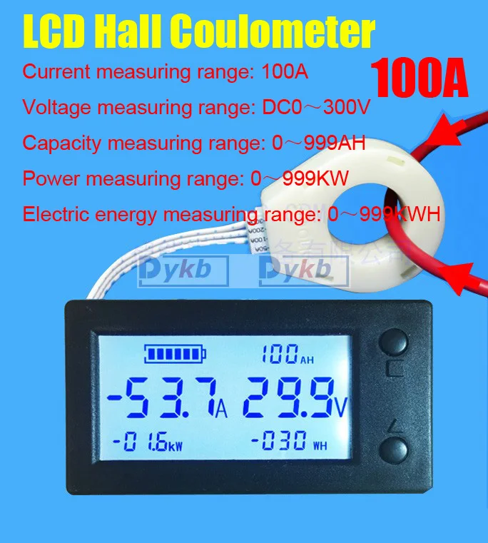 

DC 300V +-100A монитор батареи 6в1 цифровой ЖК-дисплей датчик Холла Вольтметр Амперметр Напряжение измеритель емкости тока зарядка разряда