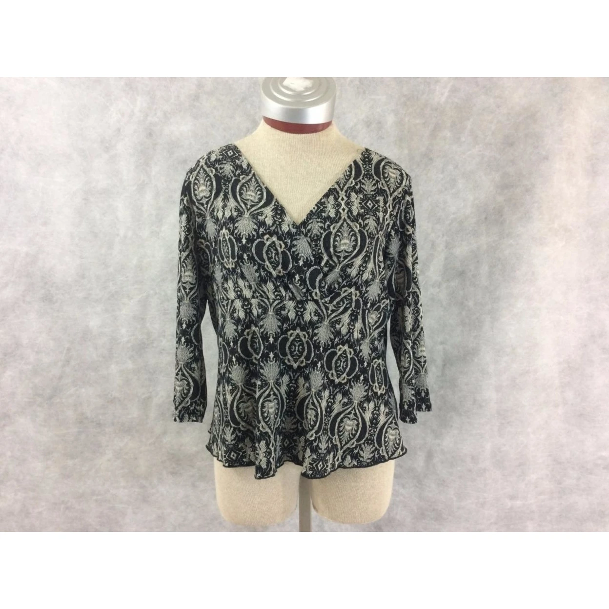 Платье BARN womens petite L блузка Черная Геометрическая 3/4 рукав v образный вырез| |