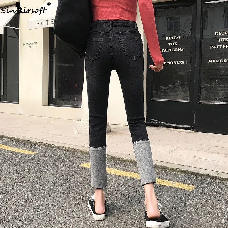Spliced High Waist Straight Jeans Women 2019 New Fashion Street Plus Size Wide Leg Pants Vintage Denim Patchwork | Женская одежда