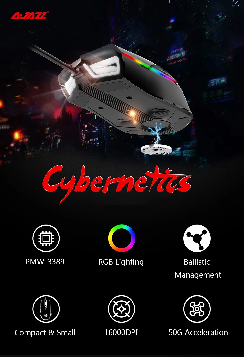 Ajazz AJ903 мышь Проводная игровая USB 16000DPI RGB Освещение 32 бит 50G настройка ускорения