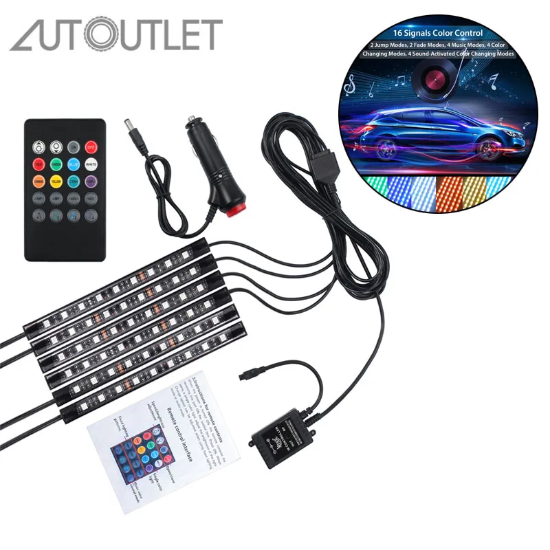 Светодиодная лента для салона автомобиля 6 шт. 12 В RGB ДХО музыка/ИК контроль авто