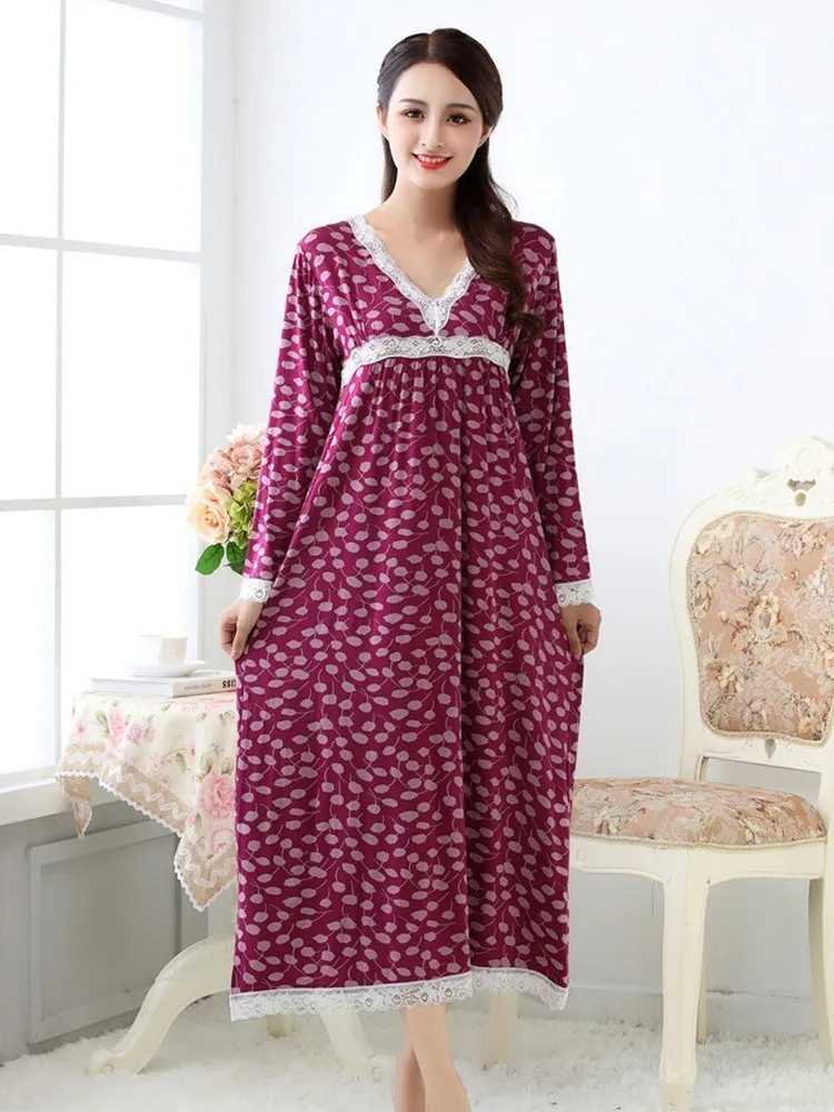 Sleepwear Cotton Modal Nightdress Women Home Wear Plus Size Princess Long Type Lace Nightgown Breathable Nightdress