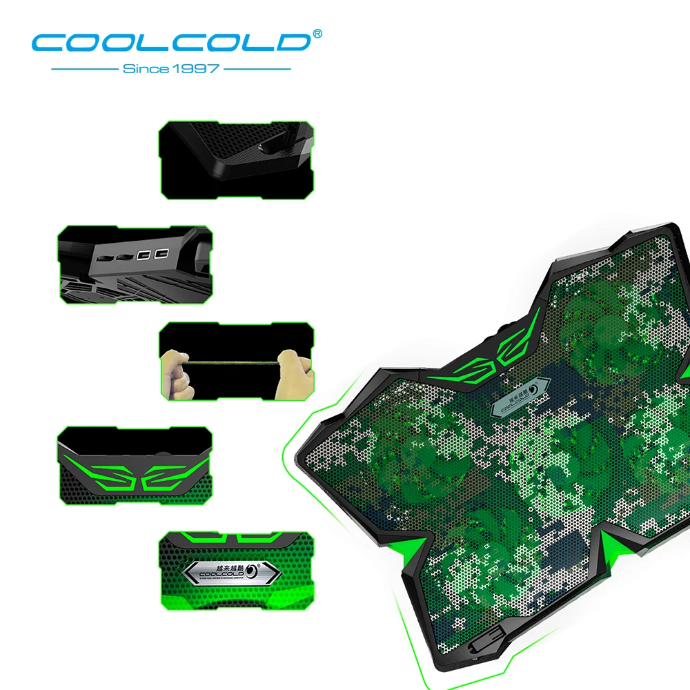 Охлаждающая подставка COOLCOLD для ноутбука бесшумная охлаждения с 5 светодиодными