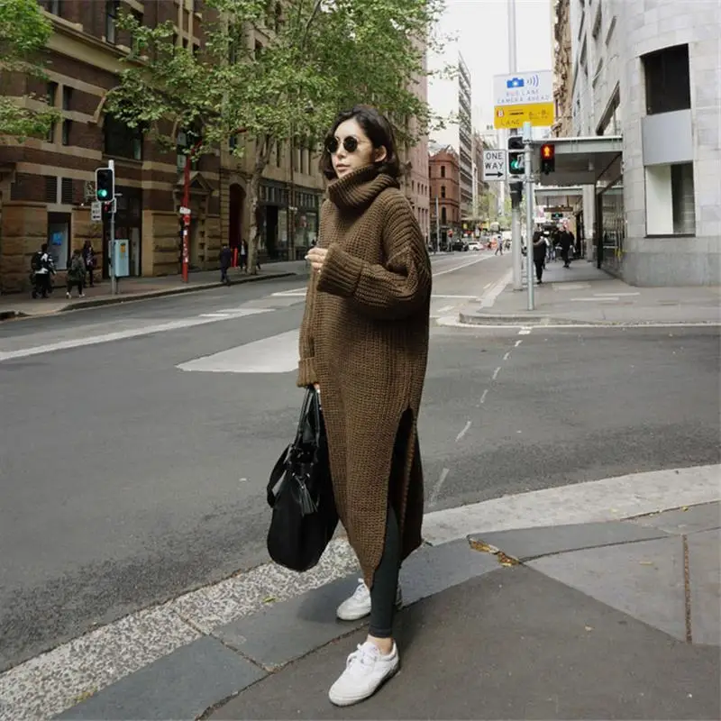 Женский свитер с высоким воротом pull femme hiver Длинный Теплый Вязаный Свитер