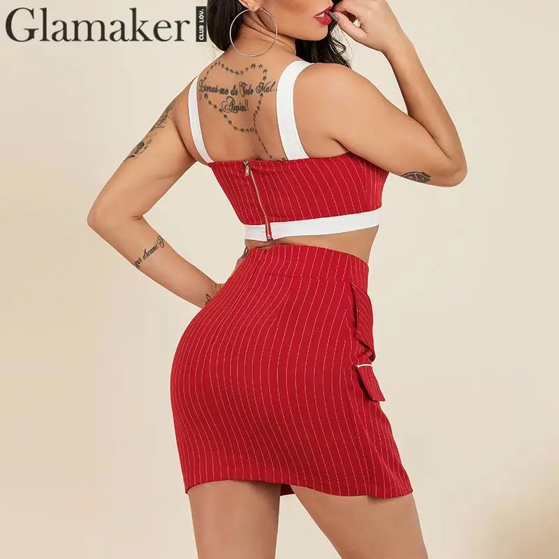 Женское Короткое платье без рукавов Glamaker черное облегающее в полоску с открытой