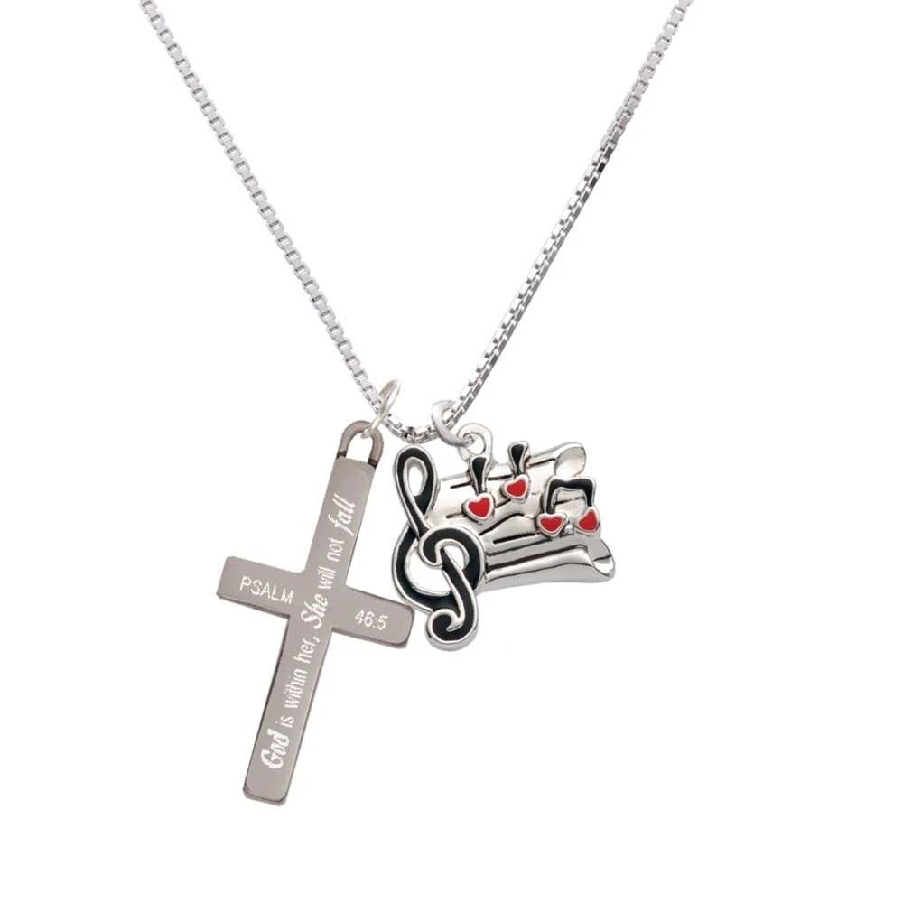 Музыкальный лист с сердечками она не будет падать крест ожерелье|Подвески| |