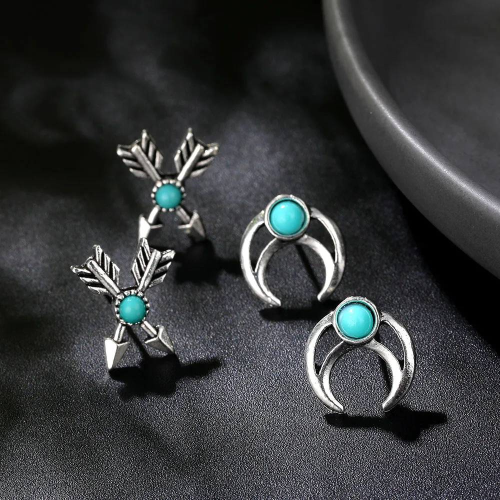 Женские серьги-пусеты в стиле Бохо 6 пар/компл.. Серьги-пусеты виде крестиков и