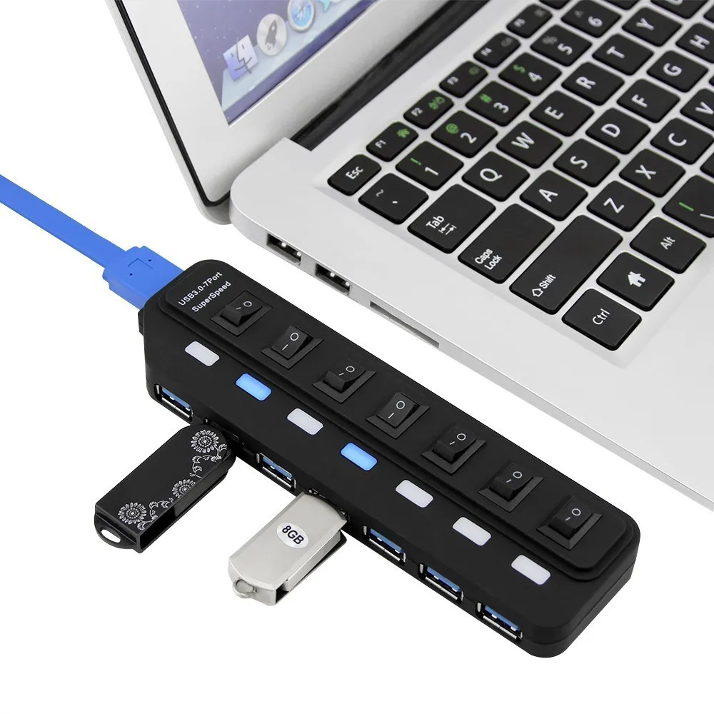 Высокоскоростной 7 портовый USB3.0 концентратор CHUYI с адаптером питания AU/UK/EU/US