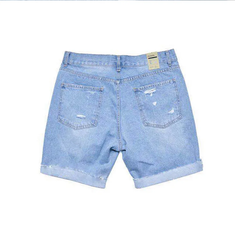 

New Fashion Casual Mens Ripped Short Hole Jeans Summer Cotton High Waist Shorts Breathable Tearing Denim Shorts Male Streetwear