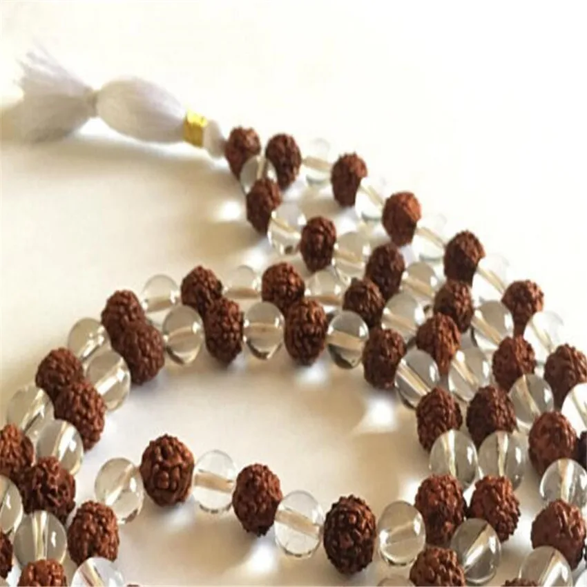 8 мм прозрачный белый кристалл Rudraksha кисточкой ожерелье счастливое Исцеление