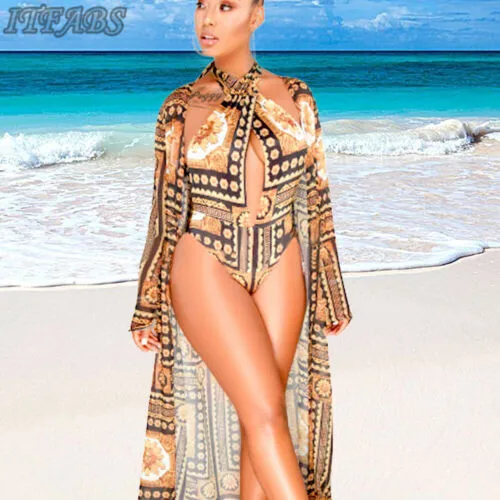 Женский слитный купальник в США бандажный летний с цветочным принтом бикини