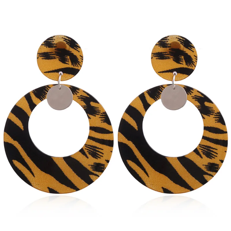 Евро американская мода тренд Зебра леопардовый узор серьги сплав диск акрил