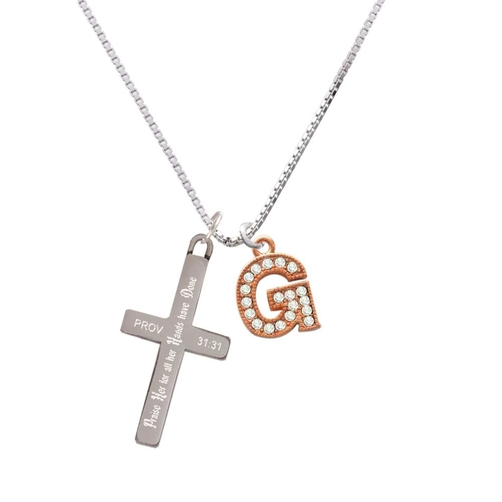 Кристалл розовое золото тон Initial G похвалы ее Подвески с крестом|Подвески| |
