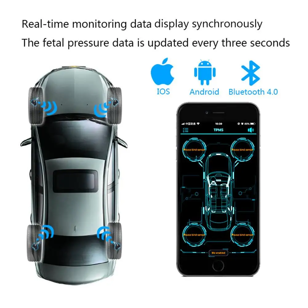 Новый V11B автомобильный сигнализатор давления в шинах Система Bluetooth TPMS тестер Android