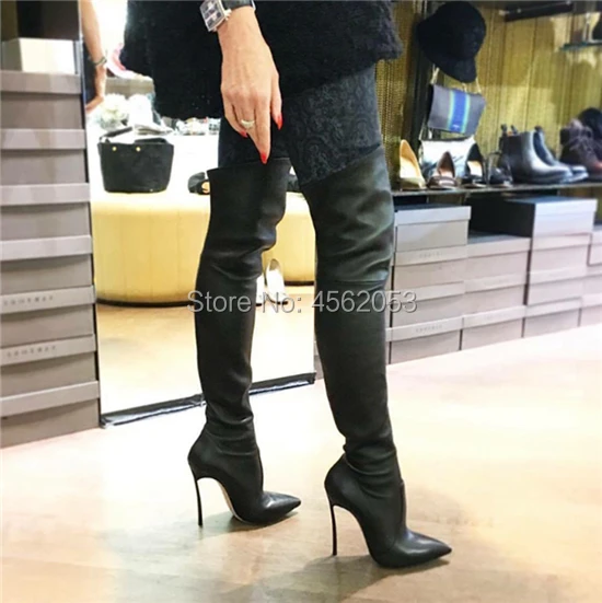 KALMALL/пикантная обувь для подиума женские ботфорты выше колена Botines Mujer черные
