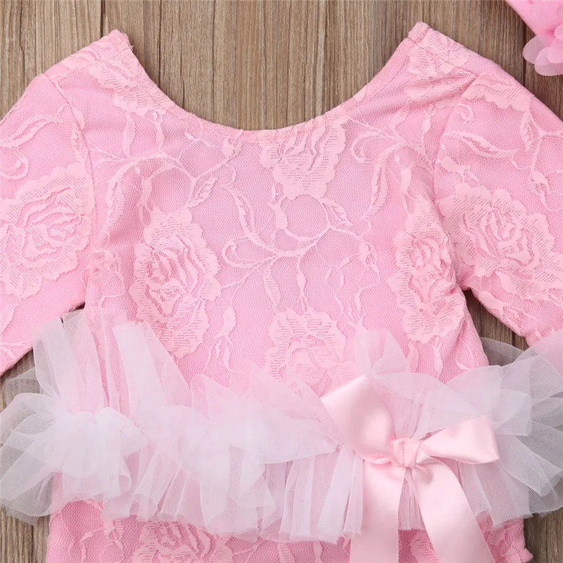 Pudcoco/боди с кружевными цветами для новорожденных девочек розовый кружевной