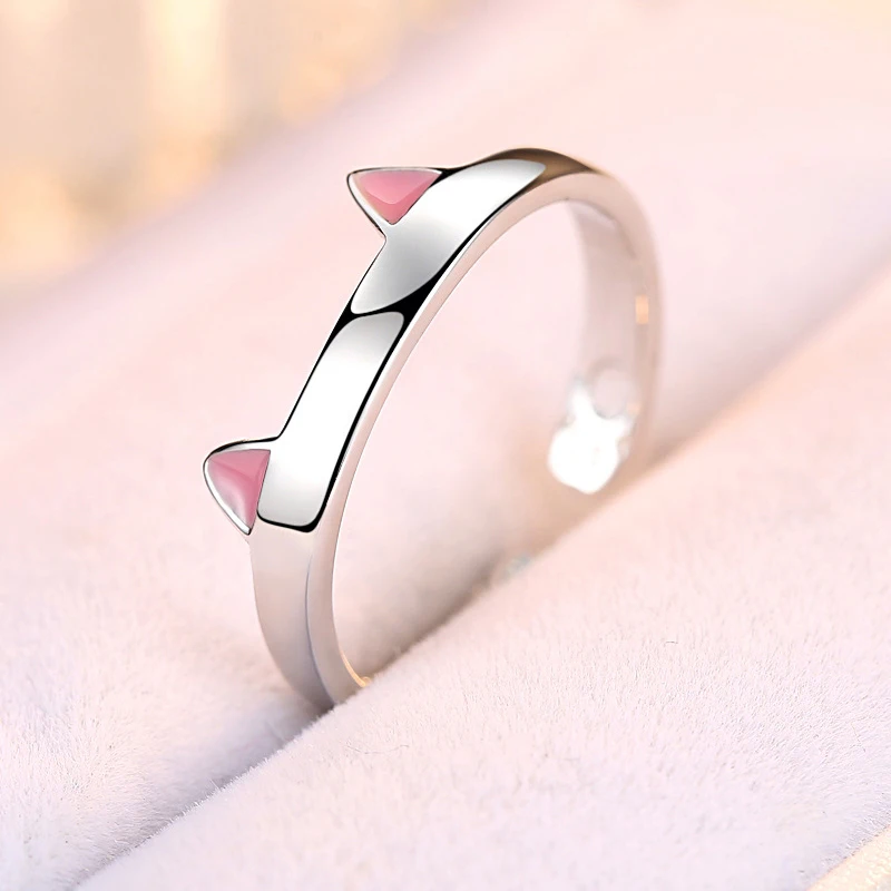 Real 925 Sterling Silver Female Adjustable Cat Ears Paws Finger Rings for Women Jewelry S925 JN0335 | Украшения и аксессуары