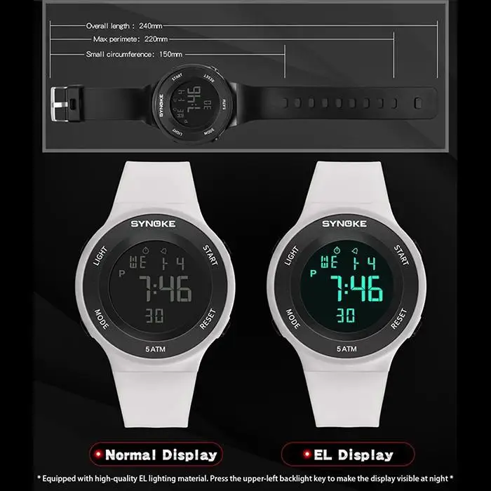 Светящиеся часы для мужчин Multi function большой экран дисплей сигнализации 44 6 мм