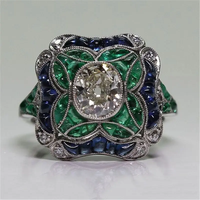 Vintage Green Blue Zircon Ring for men Huge Jewelry Woman Wedding Engagement Gift Sz 6-10 | Украшения и аксессуары