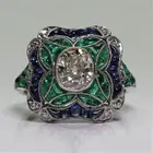 Винтажное зеленое кольцо с голубым Цирконом для мужчин крупные украшения женское свадебное обручальное кольцо подарок Sz 6-10
