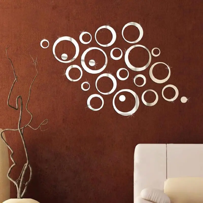 Creative Circle Ring Acrylic Crystal Mirror Wall Stickers DIY 3D Decal Home Decor Bedroom Living Room Wallpaper Decoration | Дом и сад