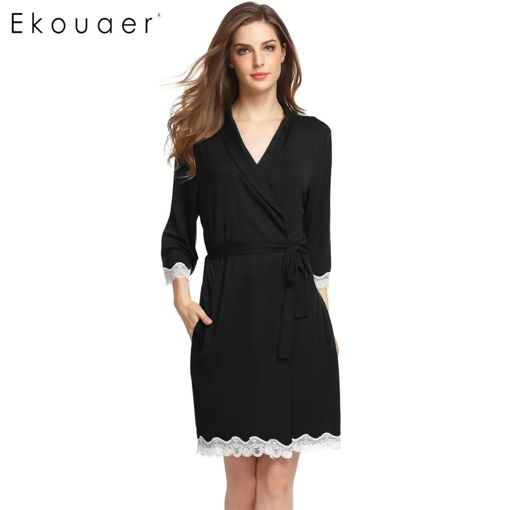 Ekouaer женский халат ночное белье с шалью воротник рукав 3/4 пояс короткий для женщин
