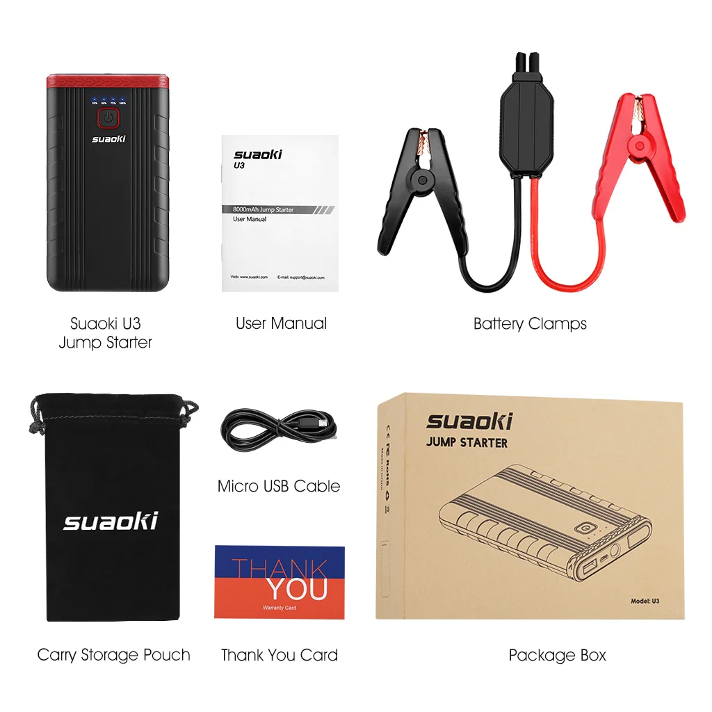 Suaoki U3 400A пиковый портативный стартер Автомобильный Аккумулятор Booster 5V/2.4A
