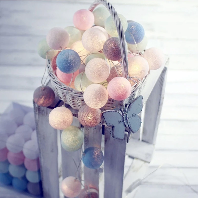 20 Leds Cotton Ball String Lights Ac &amp Battery Fairy Outdoor Decoration Holiday Garland Christmas Globe Lighting Chain | Лампы и