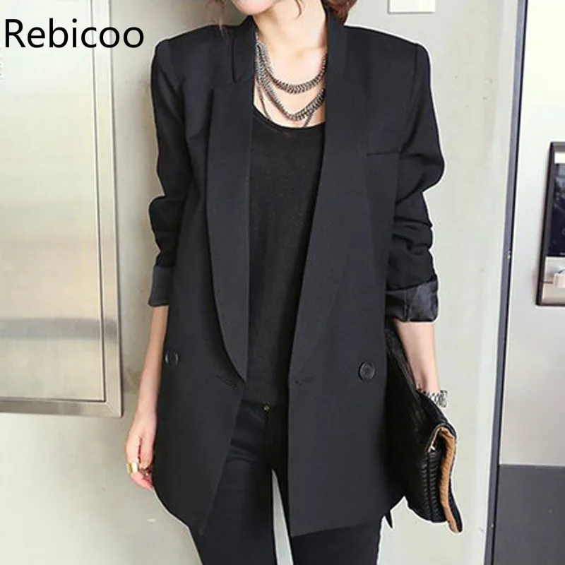 Solid Long Style Black Women Jacket and Blazer Female Notched Collar Asymmetrical Chic Ladies Blazers feminino | Женская одежда