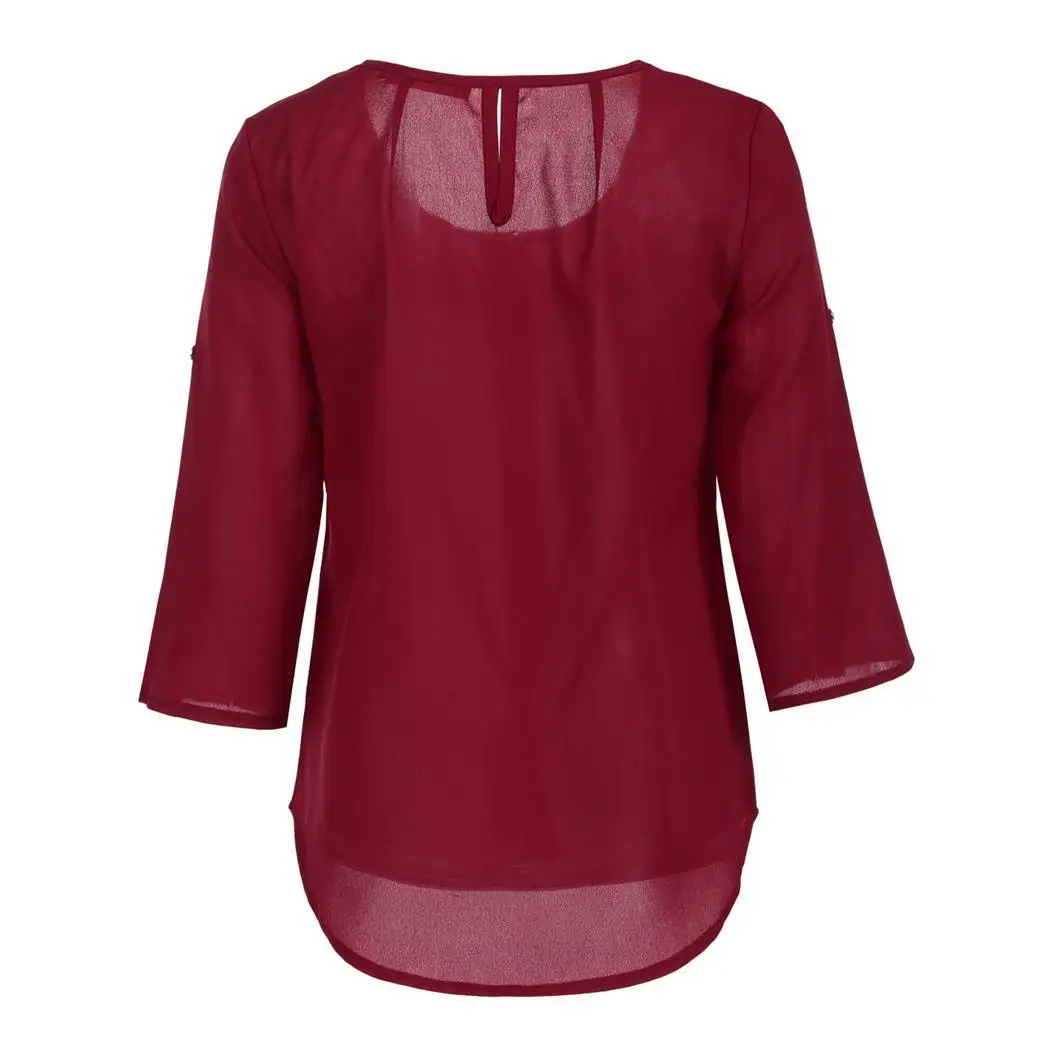 Fashion Women Lady Loose 3/4 Sleeve Casual Blouse Shirt Tops Spring Autumn Pullover Button Solid Regular Round Collar |
