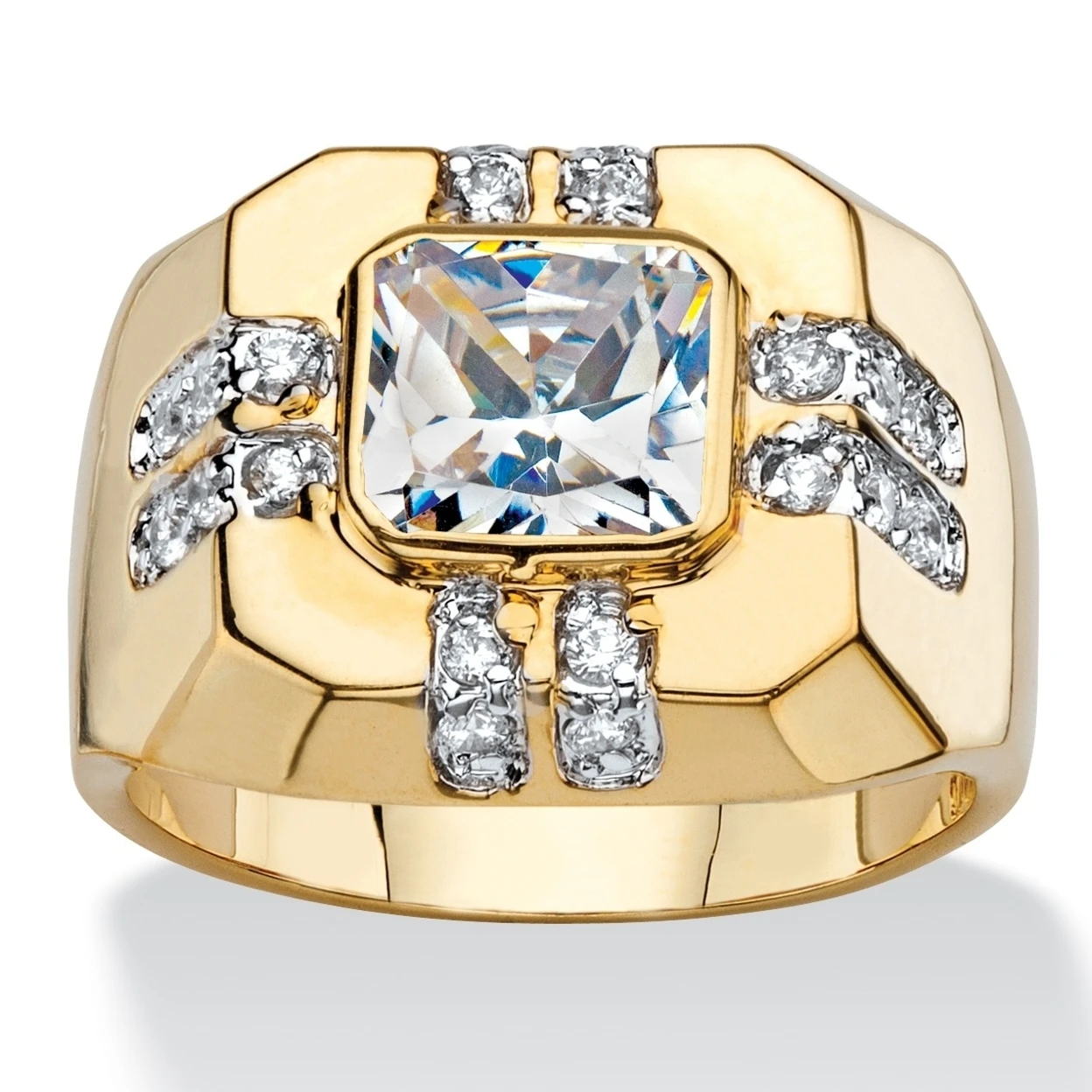 Мужские квадратные кубические циркониевые шестигранное кольцо 2 12 Tcw 14 k Gold