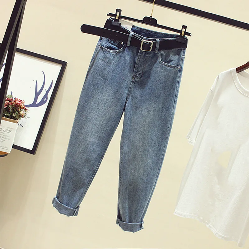 Женские свободные потертые прямые джинсы повседневные голубые брюки для девушек
