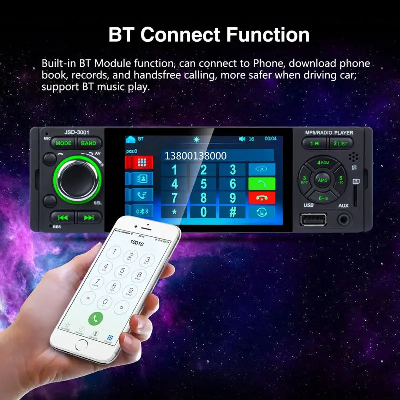 Сенсорный Bluetooth Автомагнитола 1 Din Зеркало Ссылка стерео аудио Mp5 видео плеер Usb Mp3
