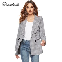 women casual plaid blazer jackets 2021 spring suit blazer gray long sleeve office lady formal notched slim blazer feminino